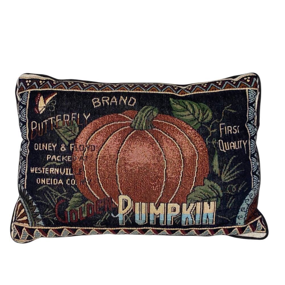 Vintage Can Label Art, Butterfly Pumpkin Vegetable Lumbar Pillow 18.5 W x 12" H - Picture 2 of 14